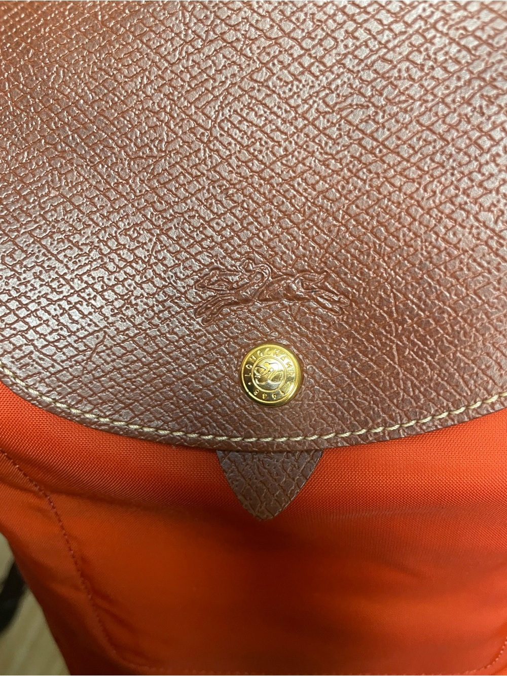 Longchamp Orange Canvas Backpack with Brown Flap - Picture 2 of 7